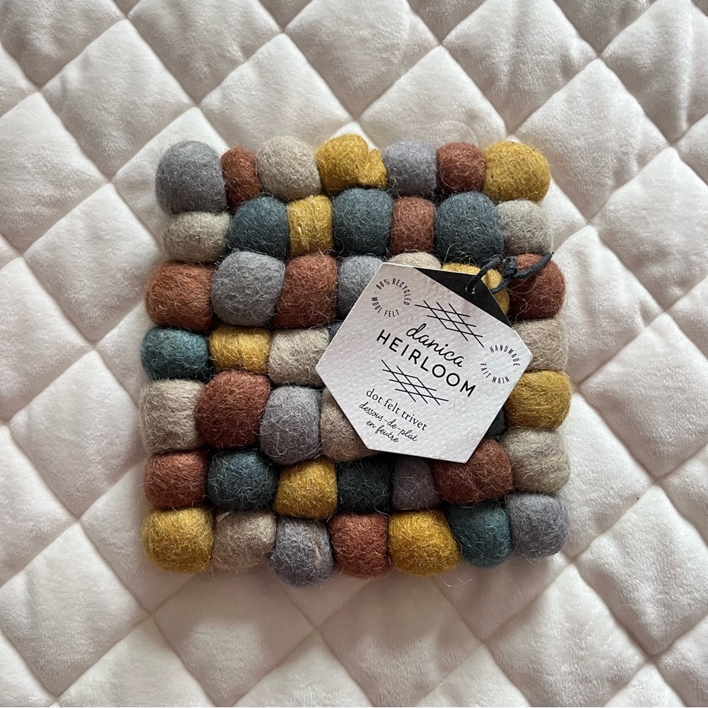 NWT Danica Heirloom wool felt Trivet Dot Ochre Scattered 6x6”